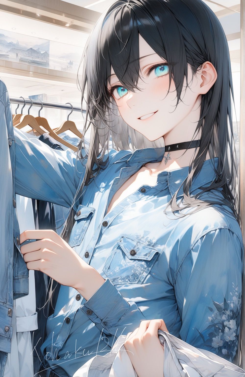 ショッピングセンターで洋服選び