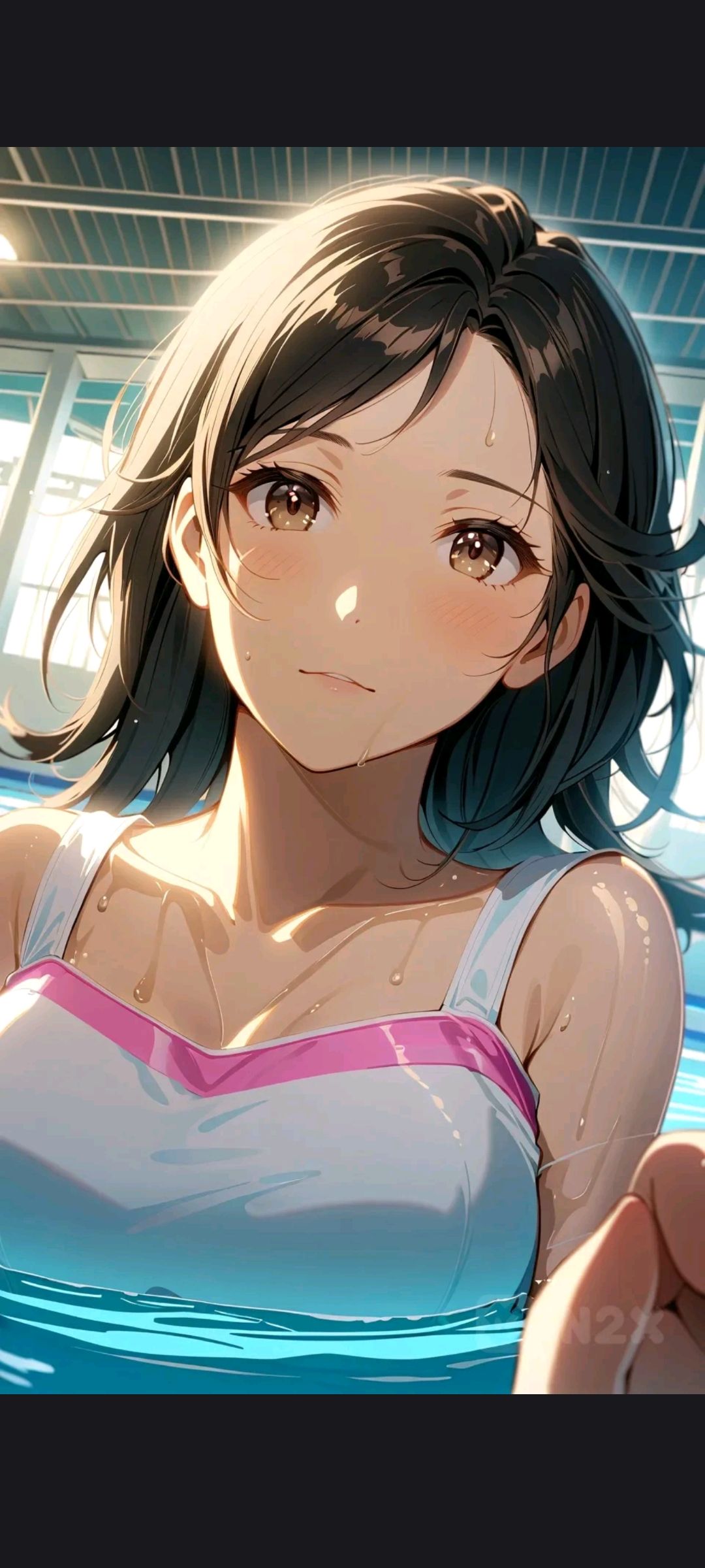 プールで泳ぐ