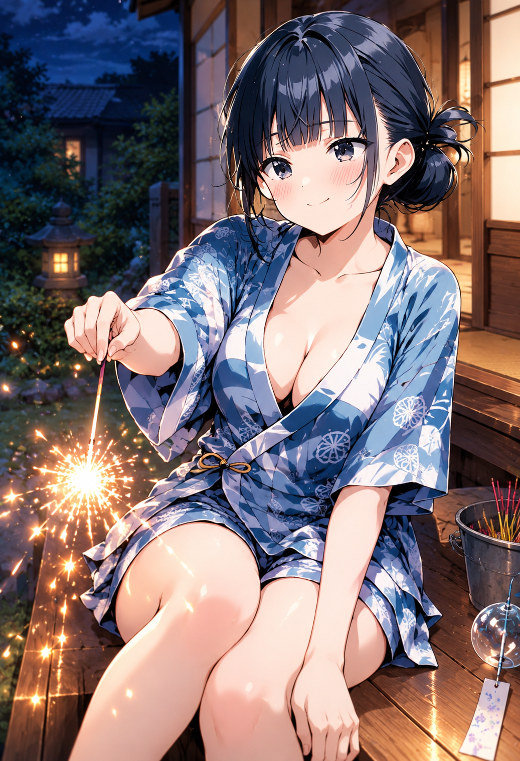 カナと手持ち花火🎇を楽しむ🎵